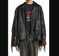 Chaqueta de Cuero para Mujer, Diseño Moderno, Estilo Motociclista, Tallas Grandes, Tejida, con Flecos y Mangas con Cordones, Hecha a Mano con Cuero Vacuno
