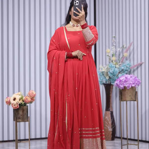 Último diseñador Faux Georgette bordado secuencia trabajo Anarkali Vestido por FabZone - Product Image 1