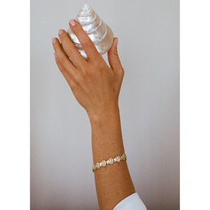 Eternity Shell <b>Beaded</b> <b>Bracelet</b> with Gold Plated Flower and Number Diamond Encrusted Religious Charm for Christian Gifts - Product Image 1