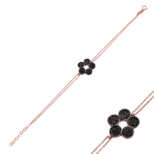 <b>Black</b> CZ Stone Flower Design Handmade Wholesale Charm <b>Bracelet</b> 925 Sterling Silver Trendy Turkish Jewelry - Product Image 1