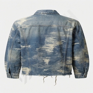 Veste en jean classique effet délavé pour homme et femme, vêtement décontracté, streetwear tendance, veste en jean rétro, col montant, logo sur le devant - Product Image 2