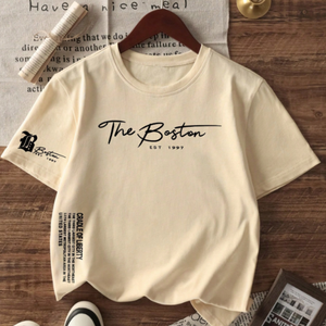 Camiseta gráfica para mujer, ajuste de gran tamaño con estampado de texto en negrita, tela suave, corte redondo, forma relajante, Top para niñas, Idea para salir - Product Image 3