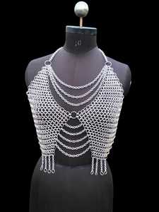 Luxury Chainmail Halter Bra Top Medieval Aluminum Body Jewelry Original Indian Factory Ren Faire Costume for Rave <b>Halloween</b> <b>Gift</b> - Product Image 2