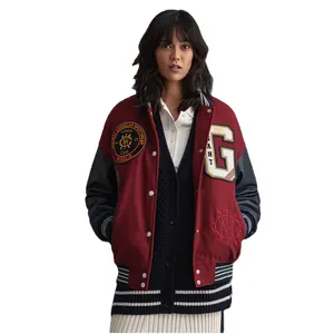 Hot Sale Oem Embroidered Designer Emblems Sleeves Fleece Women's Jackets Wool Felt Varsity Bomber Jacket For Women