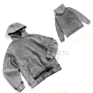 Nouveauté, dernières arrivées, sweat-shirts décontractés à effet délavé, mélange polyester/coton, broderie, teinture unie, coupe régulière, hiver, unisexe, vente en gros - Product Image 6
