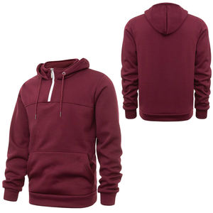 Bloc couleur hommes quart fermeture éclair à capuche respirant et confortable hommes quart fermeture éclair sweats à capuche avec manches longues hommes sweats à capuche - Product Image 1