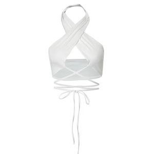 NOVEDAD <span class=keywords><strong>DE</strong></span> VERANO 2023, Top corto calado con cuello Halter cruzado para mujer con <span class=keywords><strong>Camiseta</strong></span> que muestra el ombligo - Product Image 5