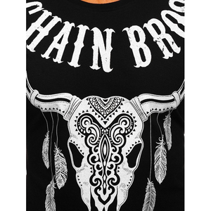 T-shirt à manches courtes noir pour homme, motif crâne de taureau, coupe classique, col rond, tissu jersey imprimé, streetwear, 100% coton - Product Image 4