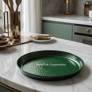 Bandeja de servicio verde de Metal decorativa grande martillada, colores personalizables para Hotel, restaurante, decoración del hogar, bandeja organizadora de tocador - Product Image 5