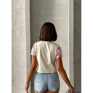 Blouse en crochet à manches courtes pour femme Topshow, motif à carreaux rose brut, vente en gros - Product Image 1