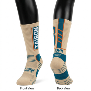 Women Flag Football <b>Socks</b> High Quality Cotton Rich Fabric 200 GSM Soft Breathable Red <b>Grey</b> Panel Design Knit In Custom Logo - Product Image 2