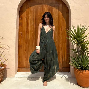 Verano bohemio largo Tie Dye mono de gran tamaño Sexy hasta el suelo señoras Resort Wear para mujeres de talla grande Mono para vacaciones - Product Image 1