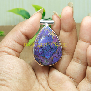 Pendentif en pierre précieuse turquoise cuivre violet naturel, pendentif en argent sterling 925 fait à la main, pendentif en pierre violette, pendentif turquoise, cadeau - Product Image 2
