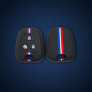 Housse de clé en silicone compatible avec IKCO Dena Plus Tara Soren Runna, porte-clés sport noir à 3 boutons avec bande tricolore - Product Image 1