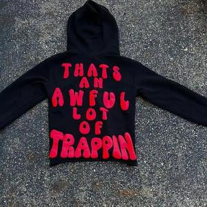 Pull à capuche vintage surdimensionné avec logo imprimé en coton 100% lourd personnalisé avec broderie 3D sans cordes de base pour lui - Product Image 3