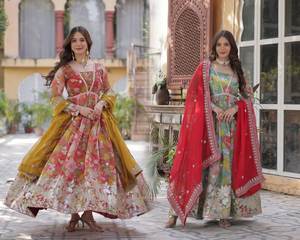 Robe longue ample sans plis en soie russe imprimée numériquement de qualité supérieure, manches longues, pour femmes, mariages, fêtes - Product Image 5