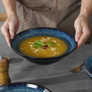 ชามเซรามิกขอบกว้าง 10 ใบ สำหรับใส่พาสต้า สลัด ขนาด 48 ออนซ์ ชามพอร์ซเลนลึก ใช้กับไมโครเวฟได้ เหมาะสำหรับเสิร์ฟอาหารในครัว - Product Image 5