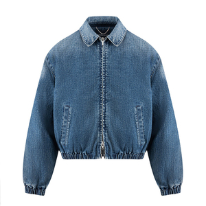 Plain <b>Cropped</b> Washed DenimBomber <b>Jacket</b> for Men - Product Image 1