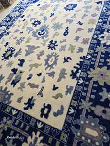 8x10 crème bleu marine haute qualité tapis fait à la main Oushak tapis turcs meilleur Design persan Design pour salon dimensionnement 6x9 - Product Image 5