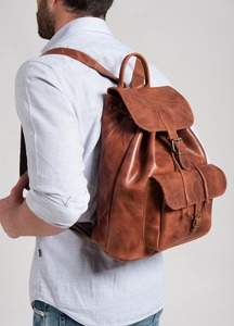 Bolso grande unisex de fin de semana, mochila de cuero de grano completo con estilo vintage y patrón de caramelo a la moda, cuero genuino para hombres - Product Image 3