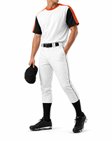 Ensemble uniforme de baseball grande taille pour homme – Blanc, orange, noir – Manches courtes, col ras du cou, tissu respirant en polyester, pantalon et casquette inclus