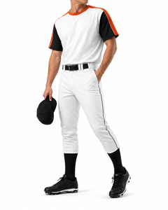 Ensemble uniforme de baseball pour hommes, blanc, orange, noir, manches courtes, col rond, respirant, évacuant l'humidité, en jersey de polyester - Product Image 6