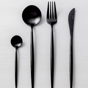 Juego de Cubiertos de Acero Inoxidable con Mango Redondo Sólido, Juego de Cuchillo, Cuchara y Tenedor de Peso Pesado, Juego de Cubiertos Negro Mate para Bodas - Product Image 1