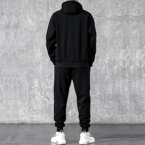 Streetwear pour hommes à capuche solide 2 pièces survêtement en coton personnalisé Jogger Sportswear survêtement ensemble pour l'hiver - Product Image 4