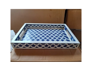 Plateau rond moderne fait à la main avec incrustation de nacre Taille personnalisée Plateau de service en bois et marbre Plateau d'incrustation d'os Usage domestique Service de nourriture - Product Image 3