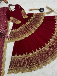Mariée mariage et fête spéciale couleur marron Design énorme Flair motif traditionnel Salwar costume avec ensemble Dupatta assorti à vendre - Product Image 3