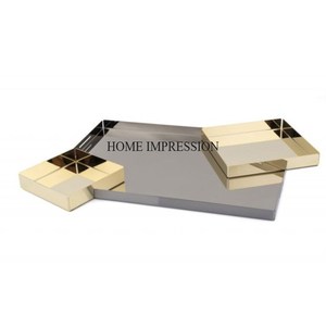 ถาดเสิร์ฟสี่เหลี่ยมขัดเงาสีเงินพร้อมด้ามจับชุบทองดีไซน์เนอร์สุดแฟนซีล่าสุด - Product Image 1