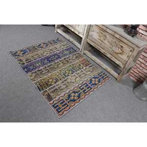 Petit tapis turc vintage 3,1x4,2 pieds, tapis en laine marocain bleu violet - Product Image 4
