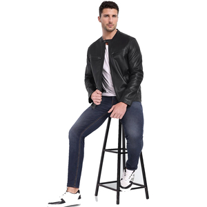 Chaqueta de cuero genuino para hombre de alta calidad con cierre de cremallera y cuello alto | Diseño ajustado de moda para Otoño e Invierno - Product Image 4