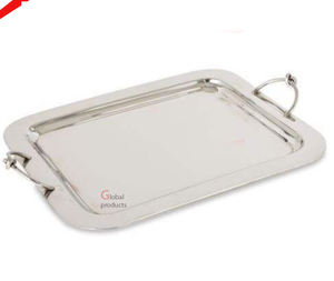 Plateau de service fini argent de haute qualité avec poignée en feuille d'or pour décor de mariage de fête - Product Image 3