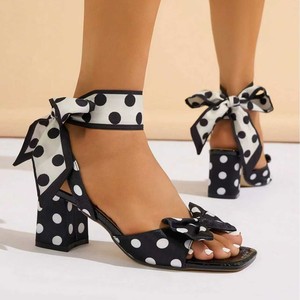 Black <b>White</b> Polka Dot Design with Cute Bow Accents Comfort Block <b>Heels</b> for Parties Dates Daily WearDress <b>Shoes</b> for Ladies - Product Image 4