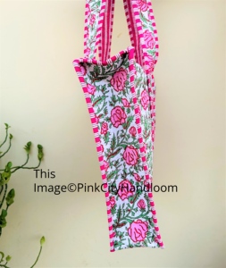 Sac fourre-tout en coton indien imprimé bloc à main sac d'épicerie matelassé pour femmes fermeture à glissière faite à la main par les femmes pour l'été/hiver - Product Image 3