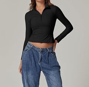 เสื้อยืดสองชั้นแขนยาวคอสูงแบบมีซิปครึ่งสำหรับผู้หญิงเสื้อฟิตเนสโยคะเสื้อออกกำลังกายมีซับในสองชั้นเสื้อครอปสำหรับนักกีฬา - Product Image 5