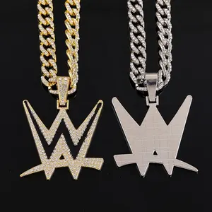 Collar con Colgante de Letra Hip Hop para Hombre, Chapado en Plata, Micro Pavé, Zirconia Redonda, Cadena con Eslabones en Forma de W, Joyería de Moda para Fiesta, Regalo, Venta al por Mayor - Product Image 4