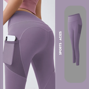 Mallas de Yoga de cintura alta elástica para mujer de servicio OEM Premium, pantalones para gimnasio, ropa deportiva, mallas de Yoga de bolsillo sin costuras para mujer - Product Image 4