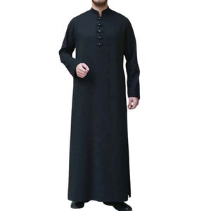 Thobe à col boutonné noir pour hommes, Jubba islamique, Kandura saoudienne, Dishdasha, robe arabe, vêtements modestes pour hommes musulmans, haut de gamme - Product Image 1