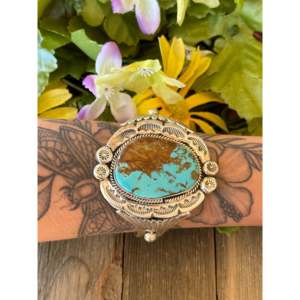 Bracelet manchette ajustable en turquoise et argent sterling 925, fabrication Navajo, taille 8, design tendance, provenant d'un exportateur de premier plan. - Product Image 2