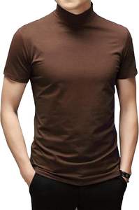 Men's T Shirt Custom LOGO Short Sleeve Basic Casual Mock Turtleneck Slim Fit Undershirt Pullover <b>Thermal</b> Solid T Shirt for Men - Product Image 4