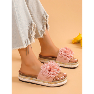 Pantuflas Deportivas Bohemias con Estampado Floral para Mujer, con Diseño de Plataforma para Uso en Interiores y Exteriores Durante las Vacaciones - Product Image 3