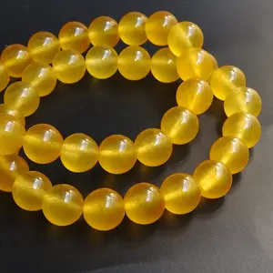 黄色Aventurine光滑球体圆形串珠手镯时尚珠宝给她的一种礼物