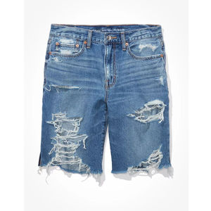 Shorts de Mezclilla Desgastados de Cintura Alta, Corte Holgado, Lavado Azul, para Mujer, con Dobladillo Deshilachado, Shorts de Mezclilla Casuales al por Mayor - Product Image 1