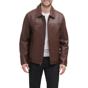 Nouvelle arrivée, veste en cuir d'agneau véritable pour homme, printemps, formelle, toile, imperméable, coupe-vent, col montant, logo sur le devant - Product Image 2