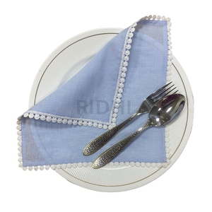 2025 Blue High Quality Handmade 100% <b>Linen</b> Napkins Square Embroidery Scallop Edges Home Wedding Farmhouse Events Bridesmaid - Product Image 1
