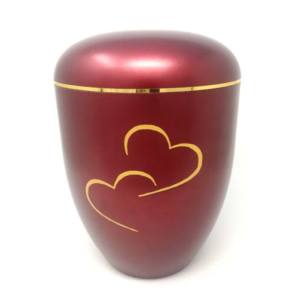 Urnas de cremación de hierro con hermosa pegatina de diseño de doble corazón Anillo de oro y acabado de color rojo para cenizas humanas - Product Image 1