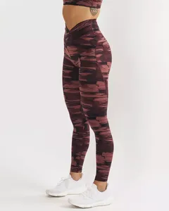 Leggings de Yoga respirants taille haute pour femmes collants de sport de Compression taille élastique pour l'entraînement de gymnastique pantalon d'entraînement à motif solide - Product Image 2