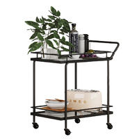 Chariot de bar de luxe de style antique en fer doré avec cadre métallique, finition nickel noir, artisanal, pour hôtel et maison, chariot à boissons, modèle moulé